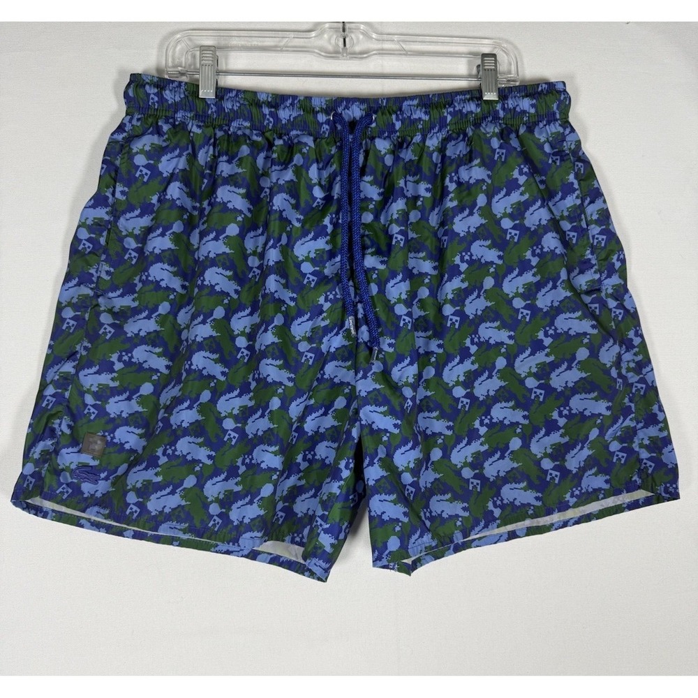 Lacoste x Minecraft Swim Trunks Men's XL Blue Green Mesh Lined Shorts Swimsuit